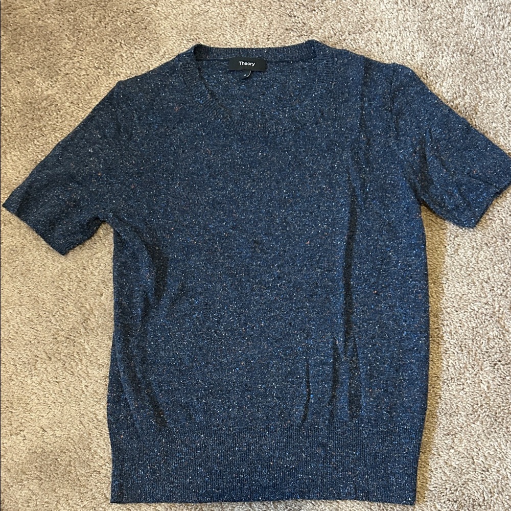 Theory Navy Heathered Knit Top